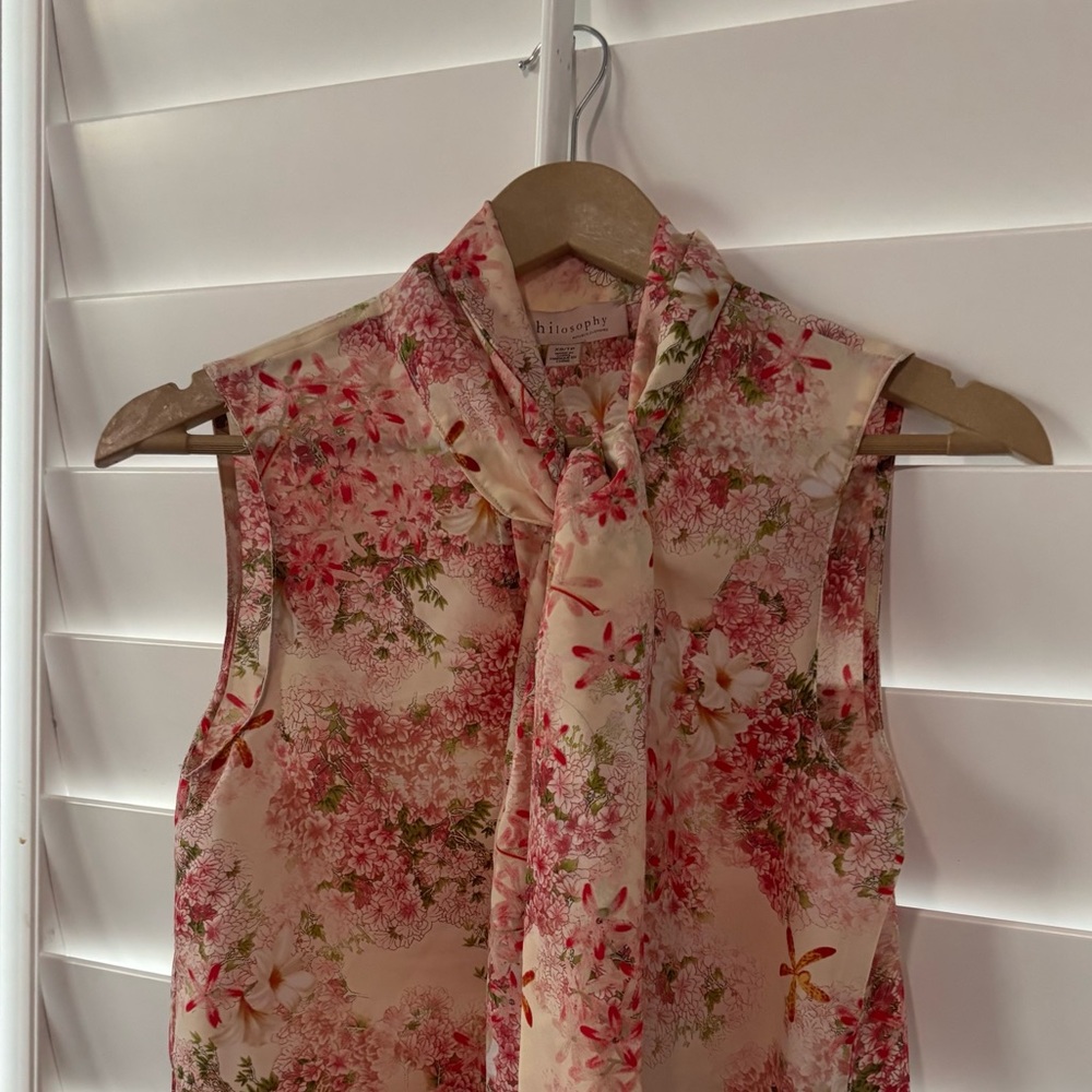 Philosophy Floral Sleeveless Blouse with Scarf Tie